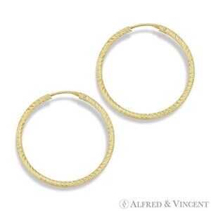Diamond-Cut Pave Tube Hoop Earrings in .925 Sterling Silver w/ 14k Yellow Gold